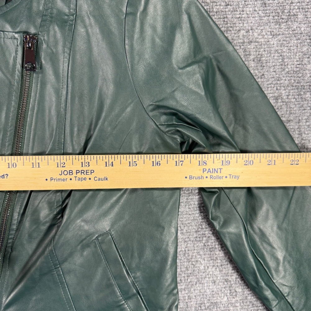 G by Giuliana Womens Faux Leather Jacket Dark Green Asymmetrical Cropped XS NWOT - Picture 9 of 10